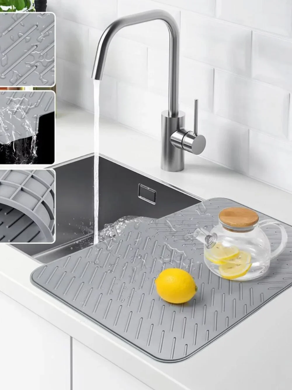 Silicone Dish Drying Mat with Built-In Drain Spout – Heat-Resistant Non-Slip